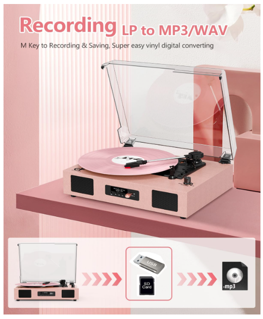 DANFI RETRO LIFESTYLE VINTAGE BLUETOOTH TURNTABLE (PINK)