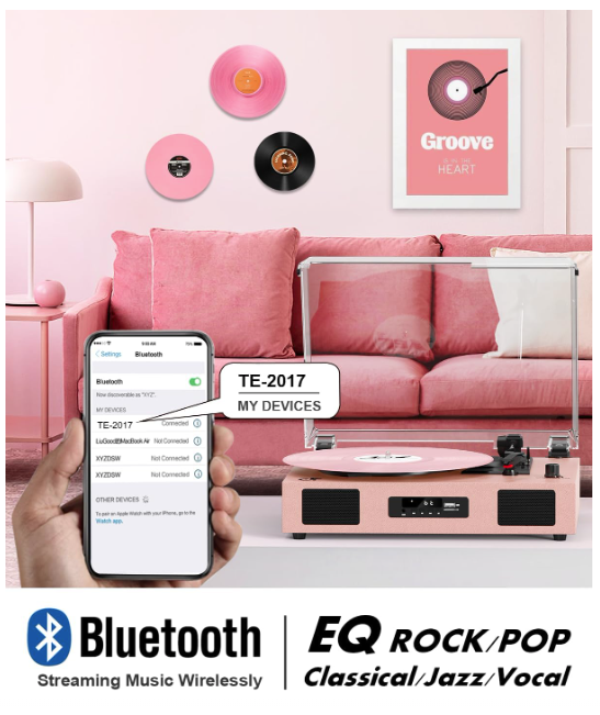 DANFI RETRO LIFESTYLE VINTAGE BLUETOOTH TURNTABLE (PINK)