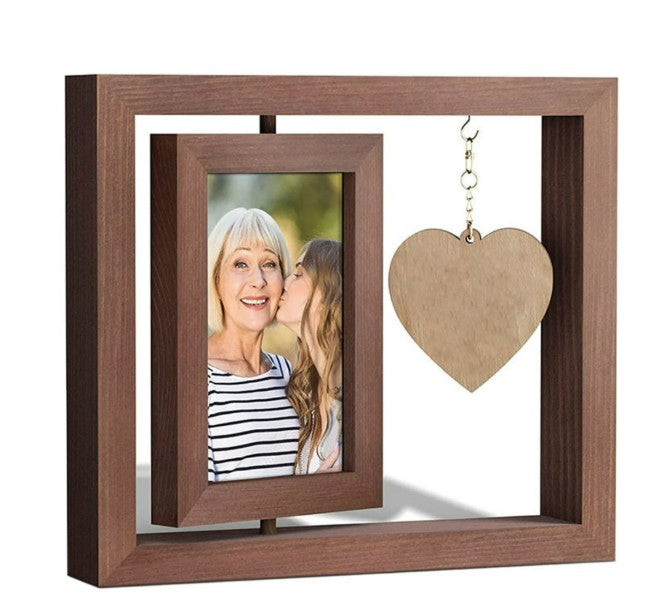 Double-Sided Rotating Floating Photo Frame with 360 Degree Rotation for Vertical and Horizontal Tabletop Display Holds Two Photos
