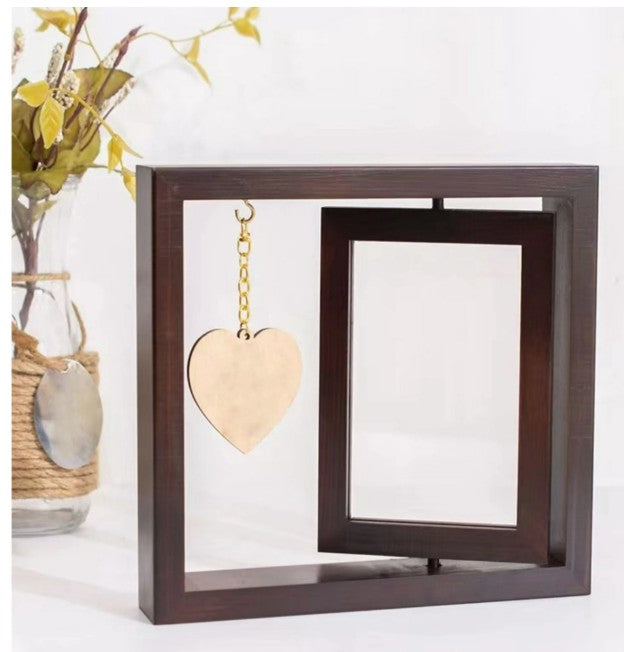 Double-Sided Rotating Floating Photo Frame with 360 Degree Rotation for Vertical and Horizontal Tabletop Display Holds Two Photos