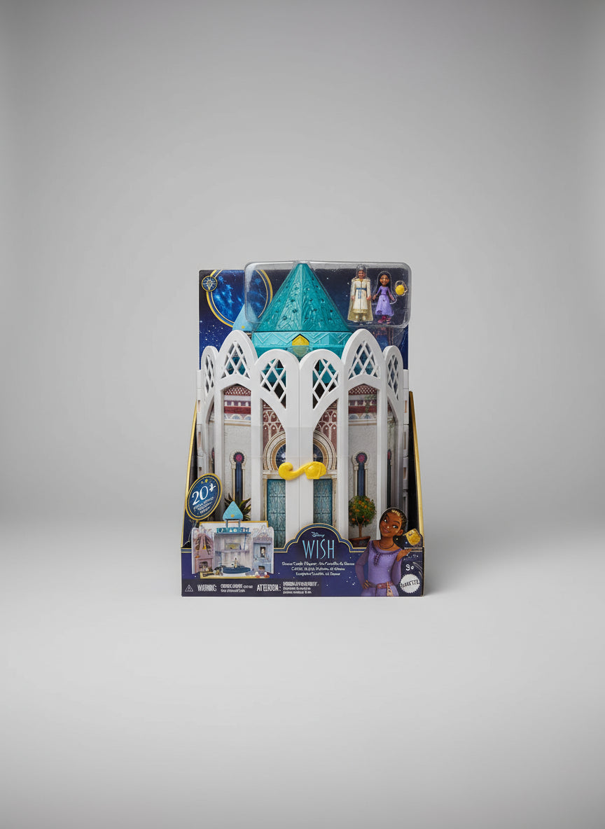 Disney Wish Toys, Rosas Castle Dollhouse Playset with 2 Posable Mini Dolls, Star Figure, 20 Accessories, Light-Up Projection Dome & More