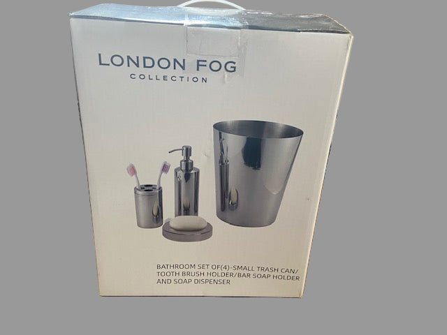 London Fog Collection Bathroom Set, (trashcan, tooth brush holder, bar soap holder and soap dispenser)