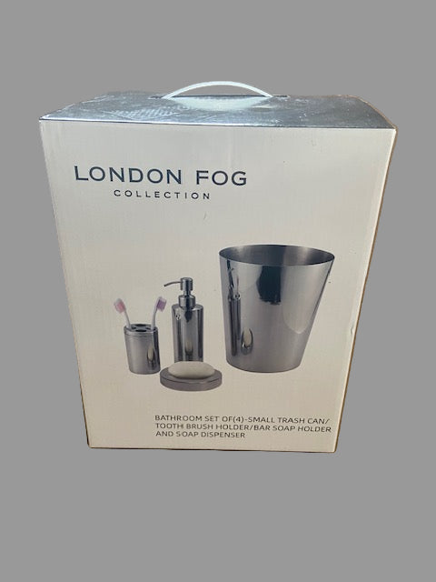 London Fog Collection Bathroom Set, (trashcan, tooth brush holder, bar soap holder and soap dispenser)