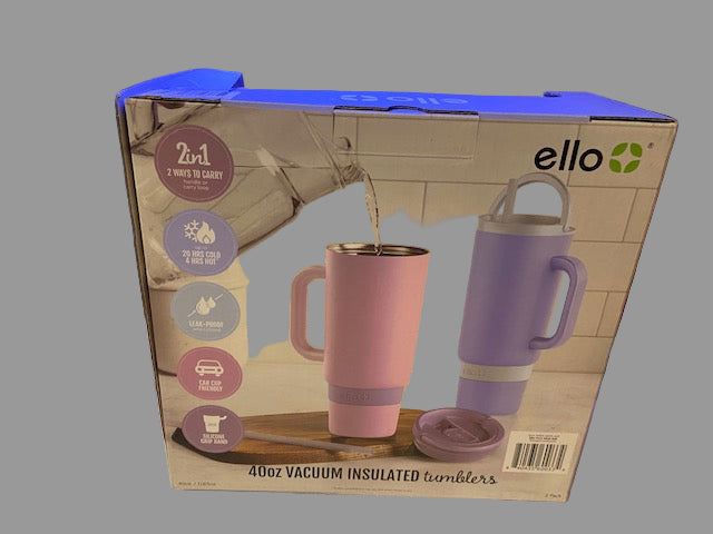 Ello 40-oz. Stainless Steel Tumbler with Handle, 2-Pack (pink/ blue)