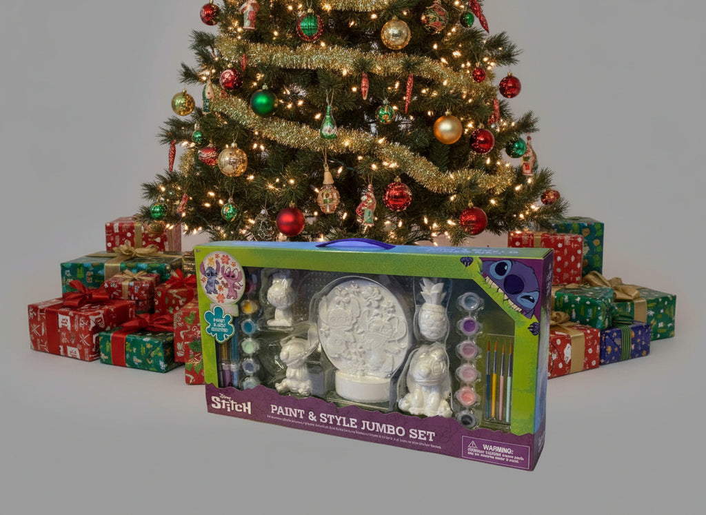 Disney Stitch DIY Paint Your Own Figurines Arts and Crafts Set for Kids, Jumbo Figurines, Paint, Paint Brush, Glitter, and Gem Adhesives