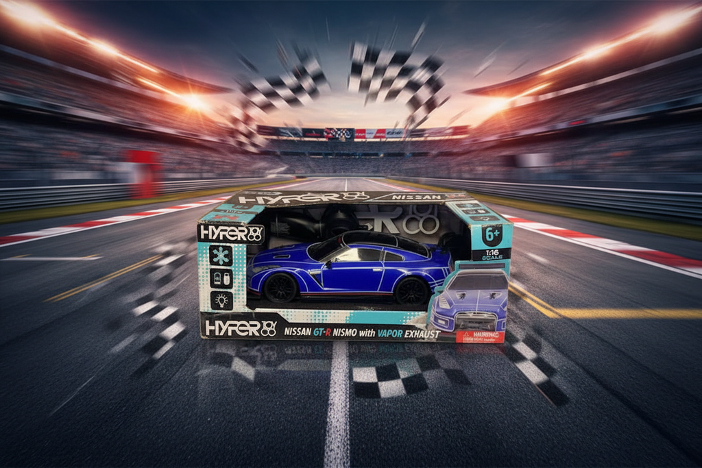 Hyper RC Nissan GTR Rechargeable Car with LED/Vapor Effects - 1:16 Scale - 2.4 GHz: Remote Control Vehicle