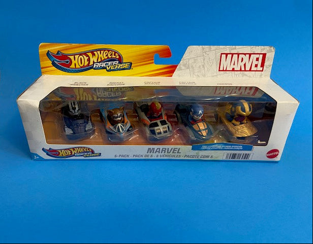 Hot Wheels Marvel RacerVerse 5-Pack of Die-Cast 1:64 Scale Toy Cars with Character Drivers,