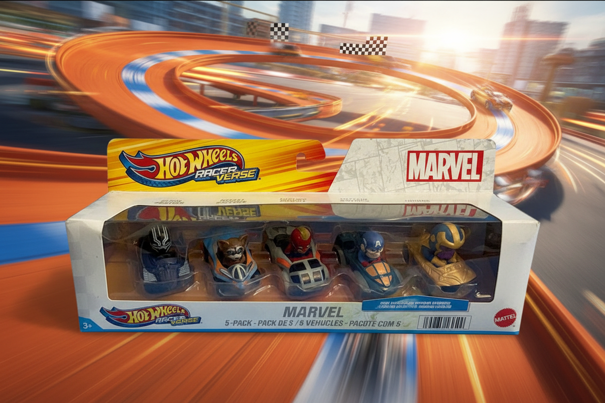 Hot Wheels Marvel RacerVerse 5-Pack of Die-Cast 1:64 Scale Toy Cars with Character Drivers,