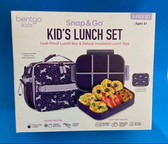 BENTGO- 2 piece snap and go kid's lunch set. (purple- Unicorn)