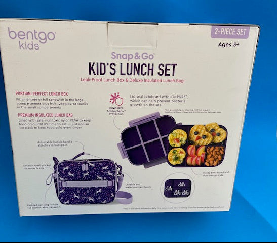 BENTGO- 2 piece snap and go kid's lunch set. (purple- Unicorn)