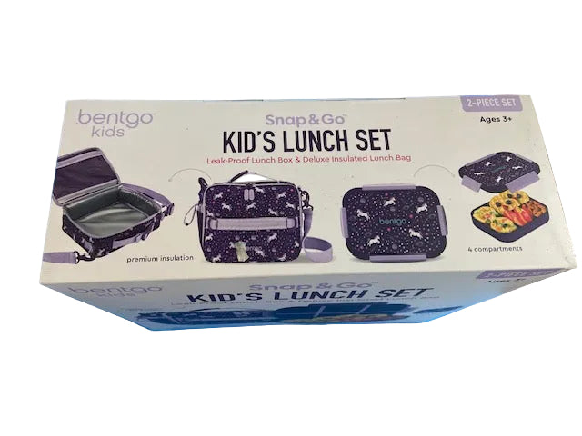BENTGO- 2 piece snap and go kid's lunch set. (purple- Unicorn)