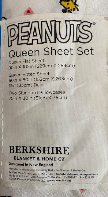 Berkshire Blanket & Home Co. Peanuts Valentines Valentine's Day Themed Sheet Set (Queen)