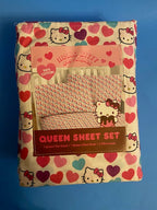 Hello Kitty Cotton Sheet Set, White/Hearts  (QUEEN)