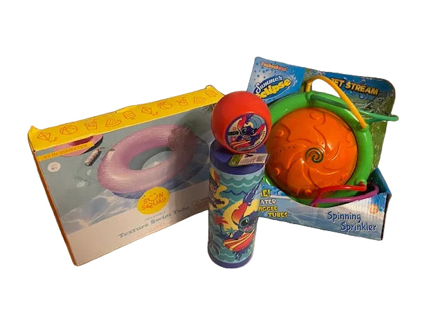 WATER TOY COMBO- TUBE, SPIN SPRINKLER, PUSH TUBE