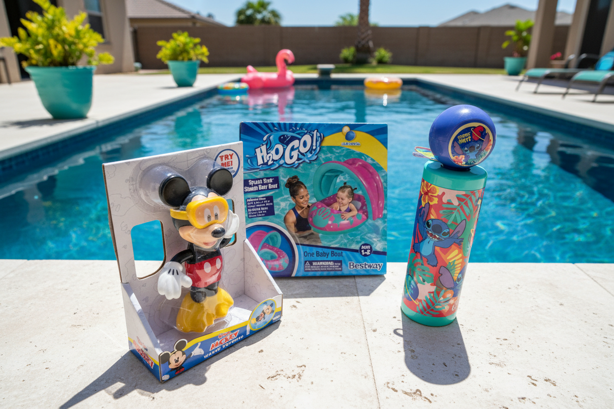 POOL COMBO- BABY BOAT, MICKEY SWIMMER AND WATER SPRAYER.
