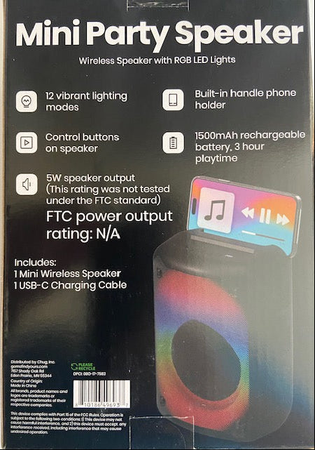 Chug Mini Party Speaker RGB LED Lights