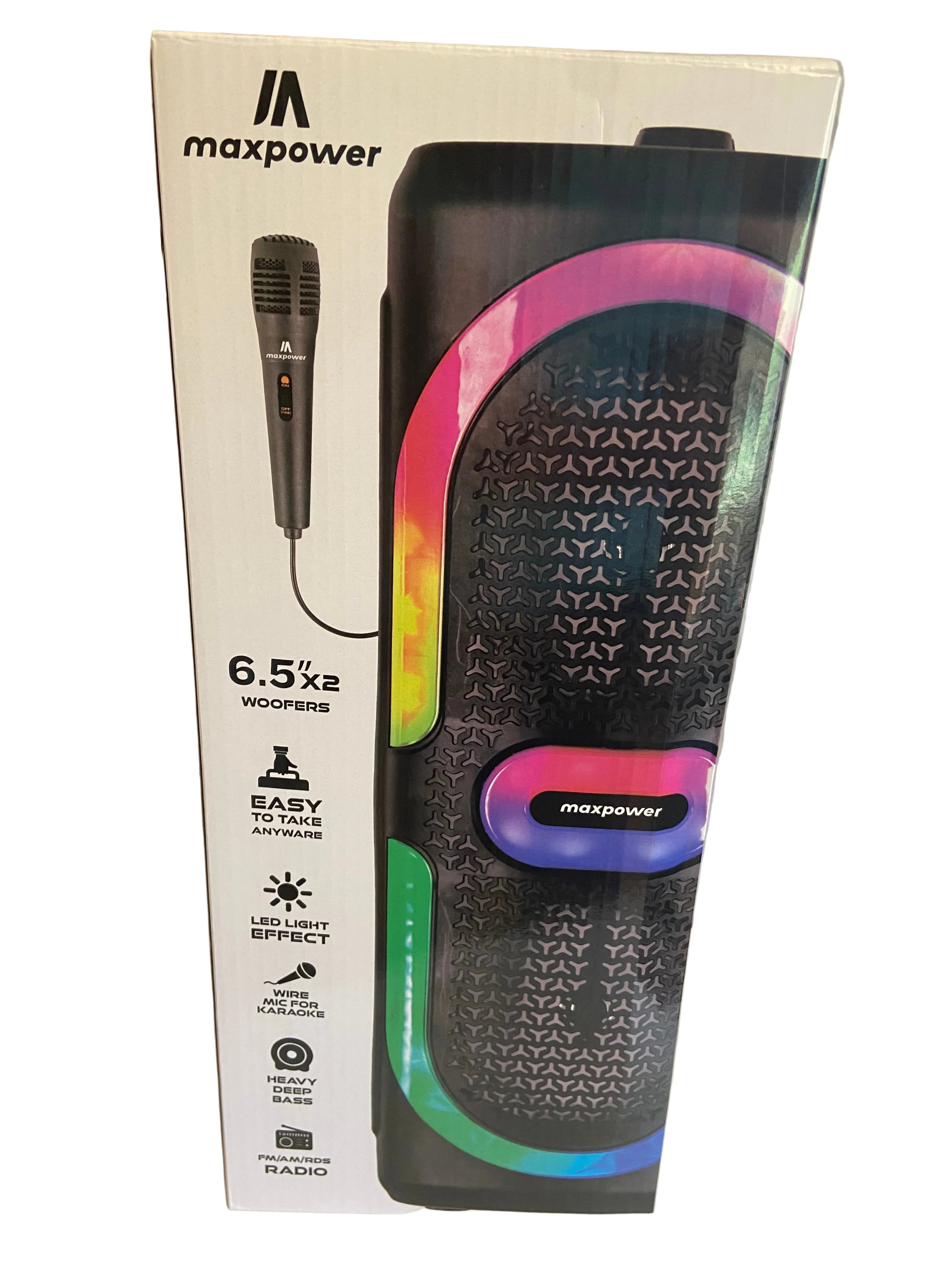 MPD6D- Maxpower 6.5" x 2 woofers karaoke Bluetooth speaker with mic & different LED light modes