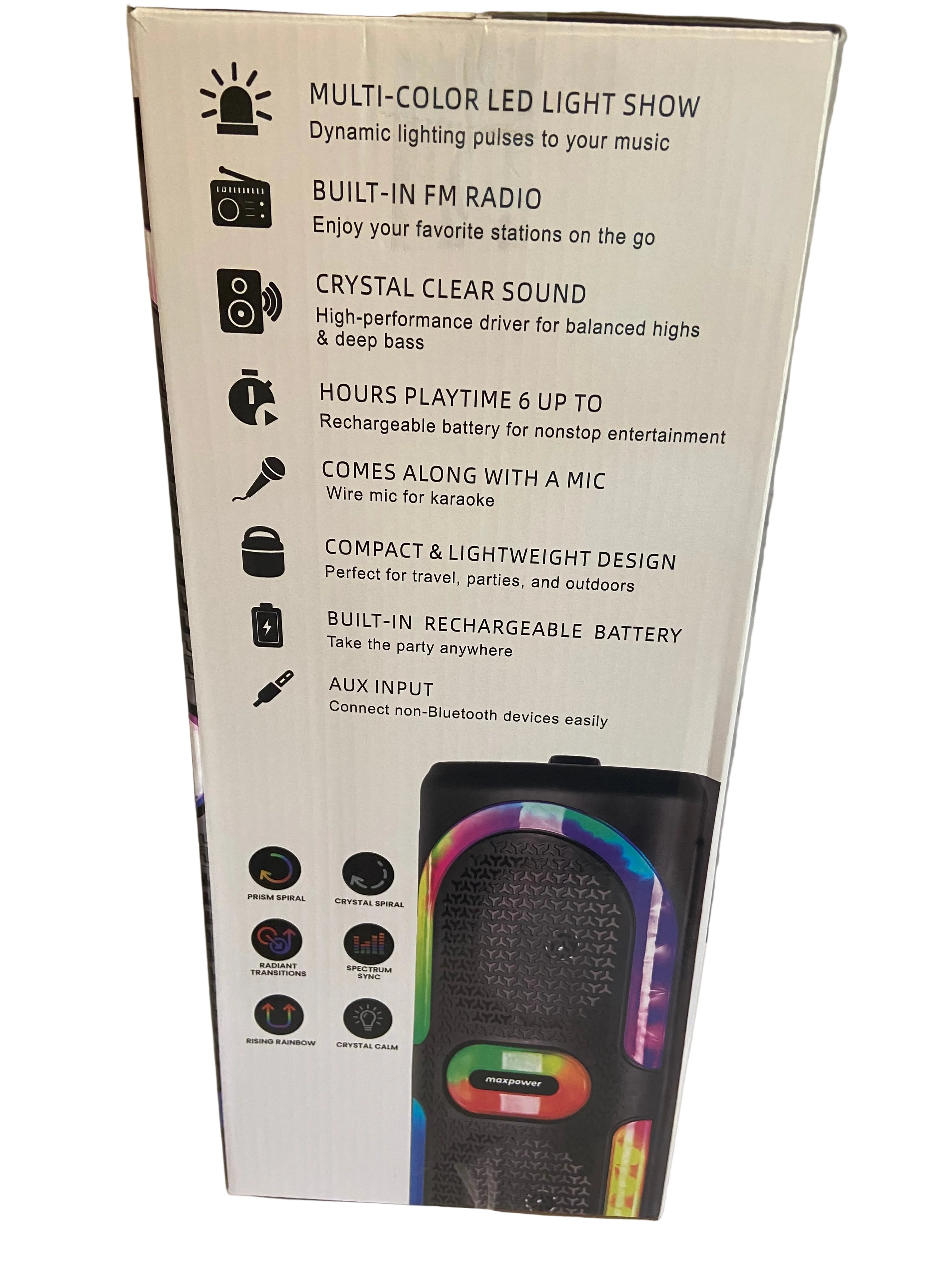 MPD6D- Maxpower 6.5" x 2 woofers karaoke Bluetooth speaker with mic & different LED light modes