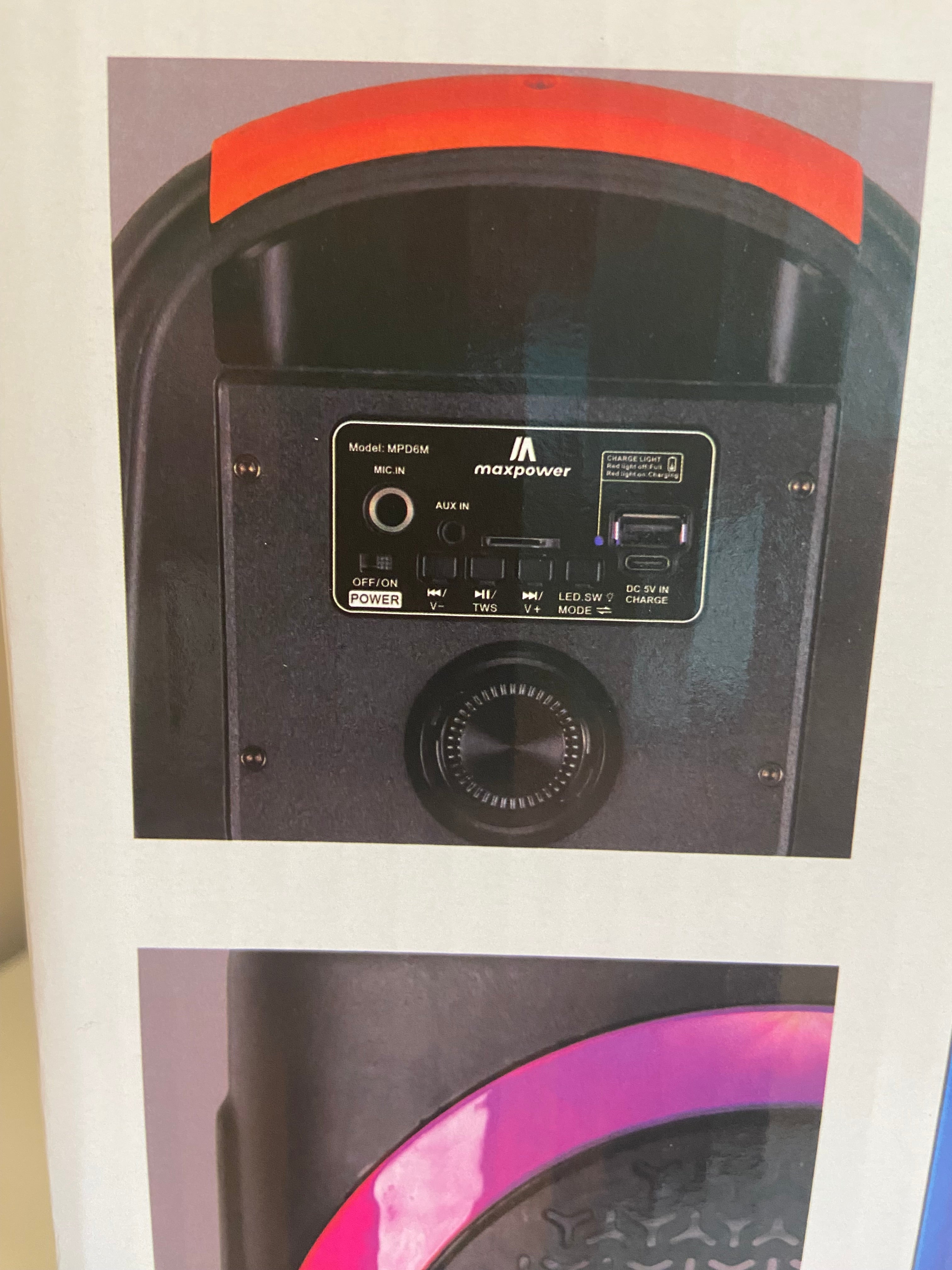 MPD6D- Maxpower 6.5" x 2 woofers karaoke Bluetooth speaker with mic & different LED light modes