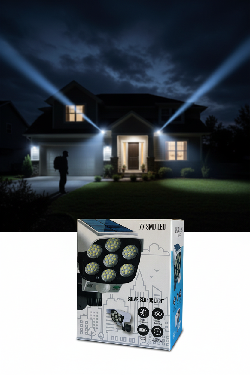 Outdoor Motion Sensor Solar Lights 77 LEDs Spotlight With Remote Controller