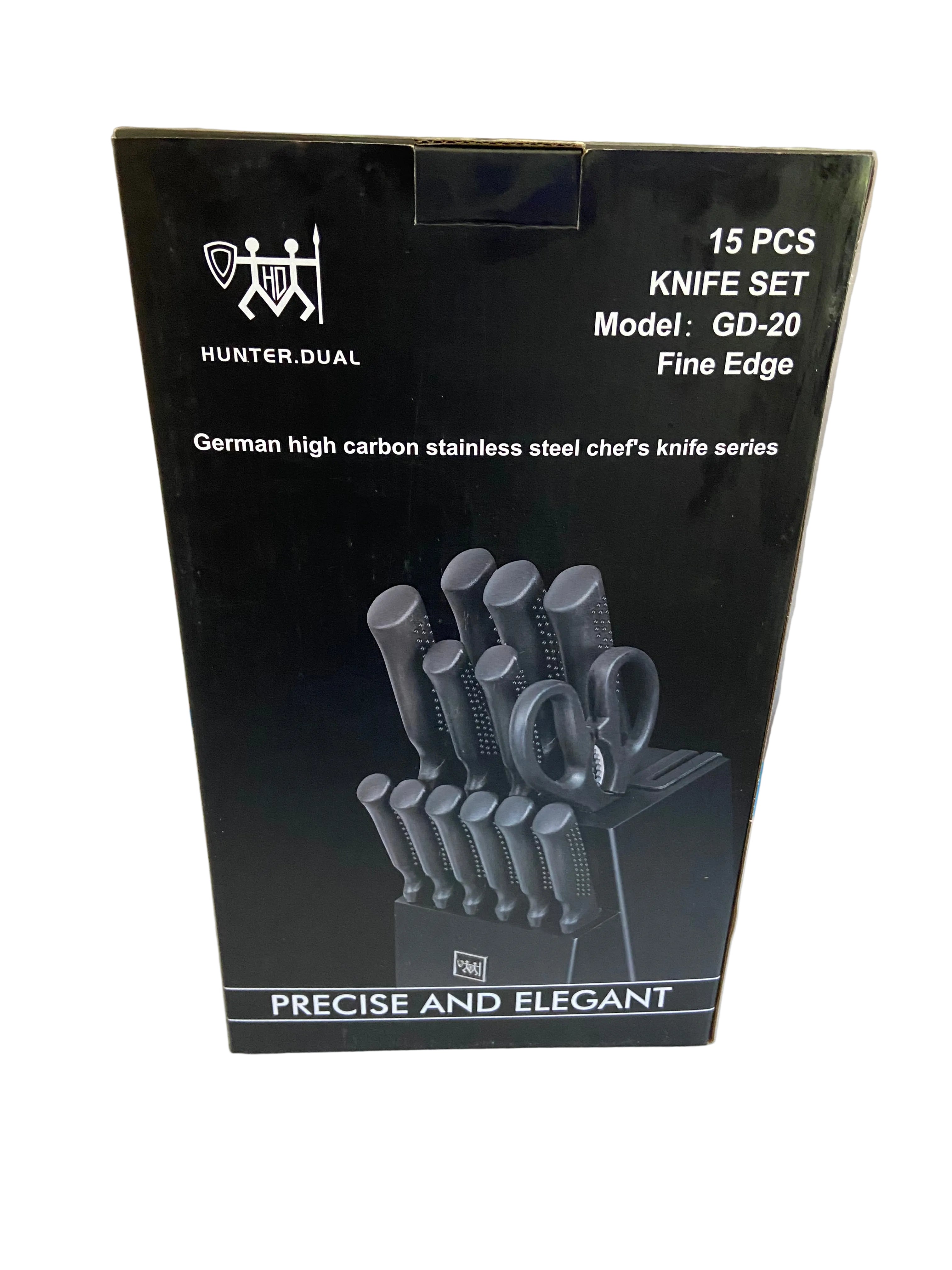 HUNTER.DUAL Hunter. Dual 15 Pcs Kitchen Knife Set with Block Self Sharpening, , Black,