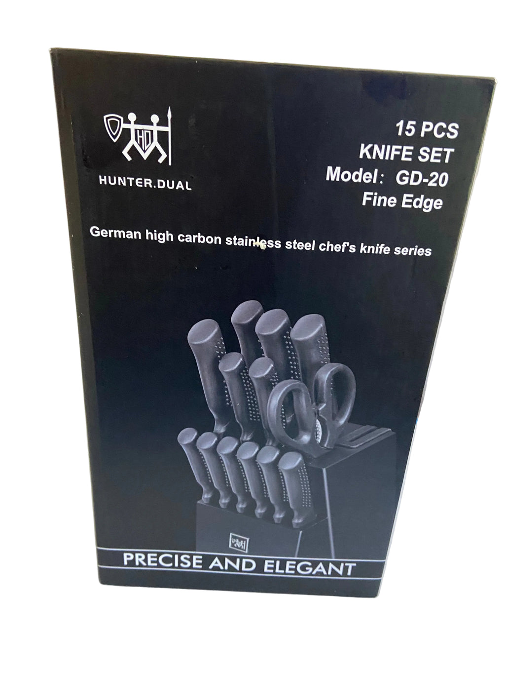 HUNTER.DUAL Hunter. Dual 15 Pcs Kitchen Knife Set with Block Self Sharpening, , Black,