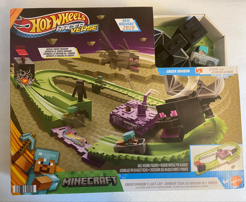 Hot Wheels Racer Verse Minecraft Track Set w/ Die-Cast Diamond Armor Steve