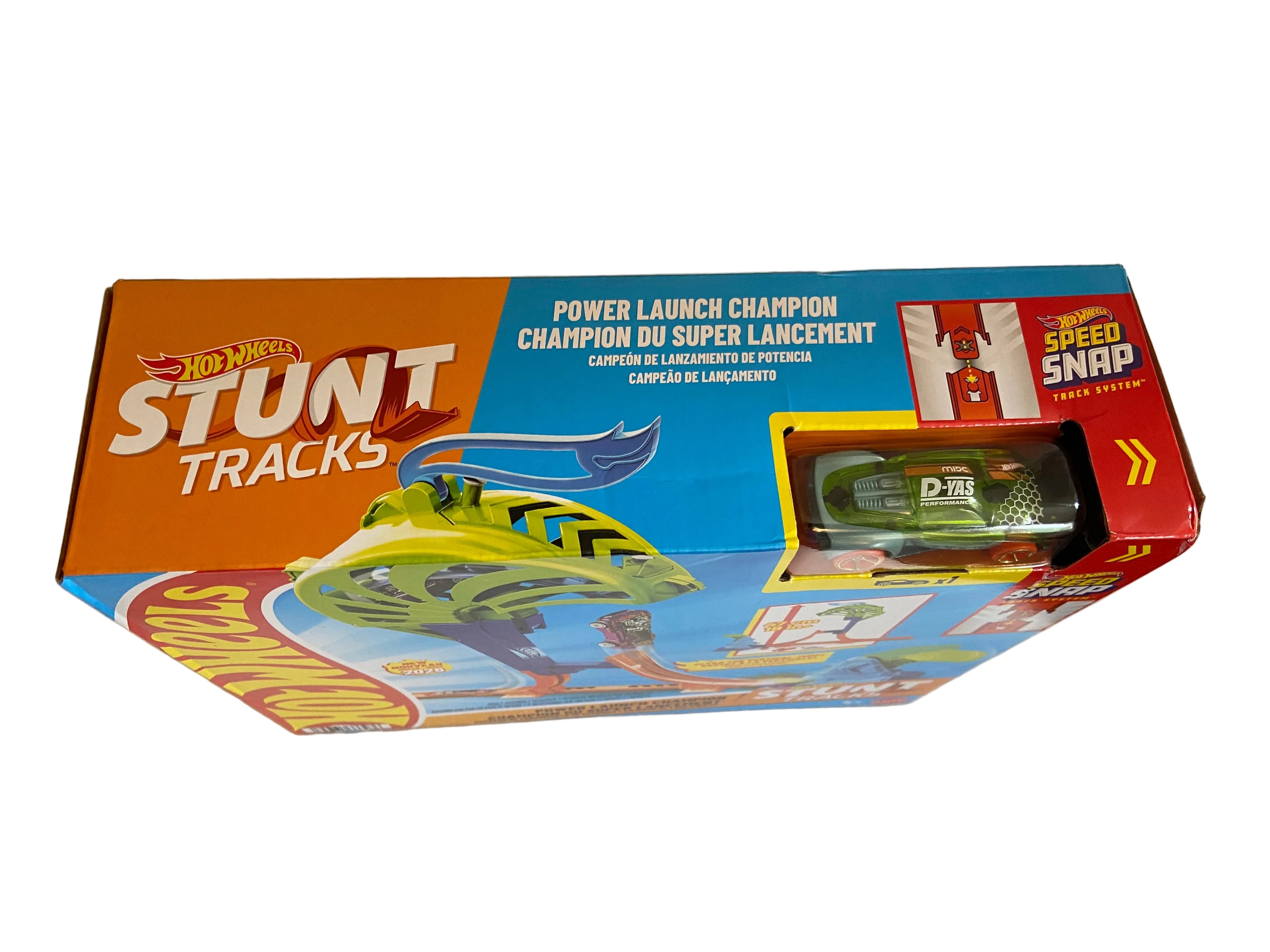 Hot Wheels Stunt Tracks Power Launch Champion Track Set and 1:64 Scale Die-Cast Toy Car