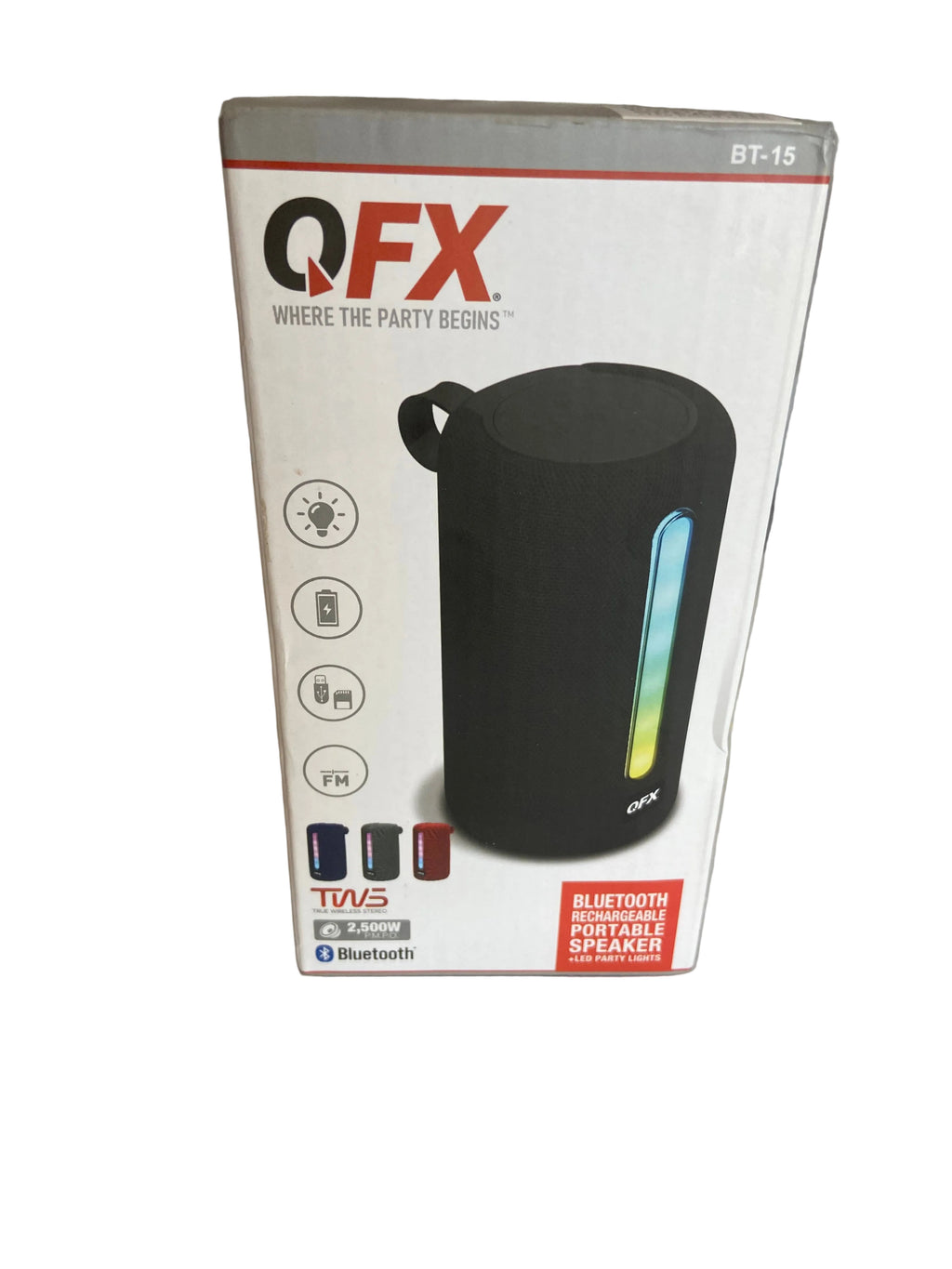 QFX BLUETOOTH SPEAKER BT-15 WITH LED PARTY LIGHTS (RED)