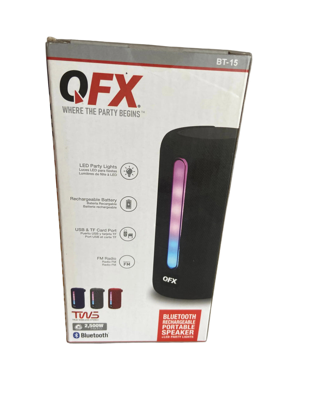 QFX BLUETOOTH SPEAKER BT-15 WITH LED PARTY LIGHTS (RED)