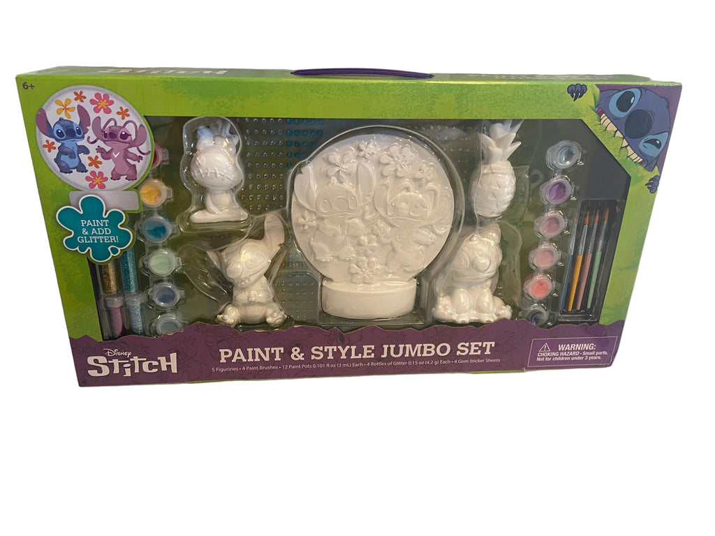 Disney Stitch DIY Paint Your Own Figurines Arts and Crafts Set for Kids, Jumbo Figurines, Paint, Paint Brush, Glitter, and Gem Adhesives