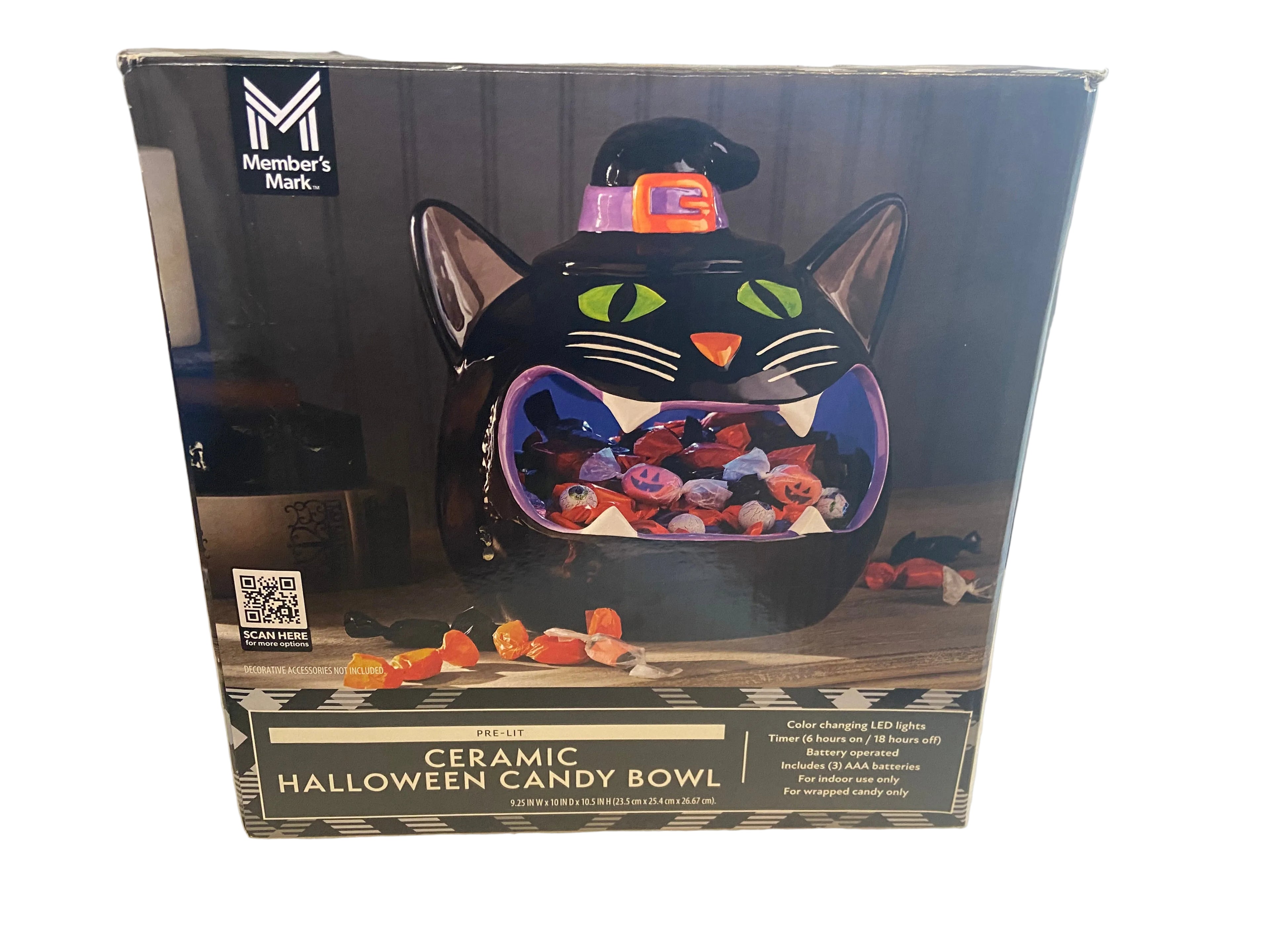 Member's Mark Pre-Lit Ceramic Cat Halloween Candy Bowl