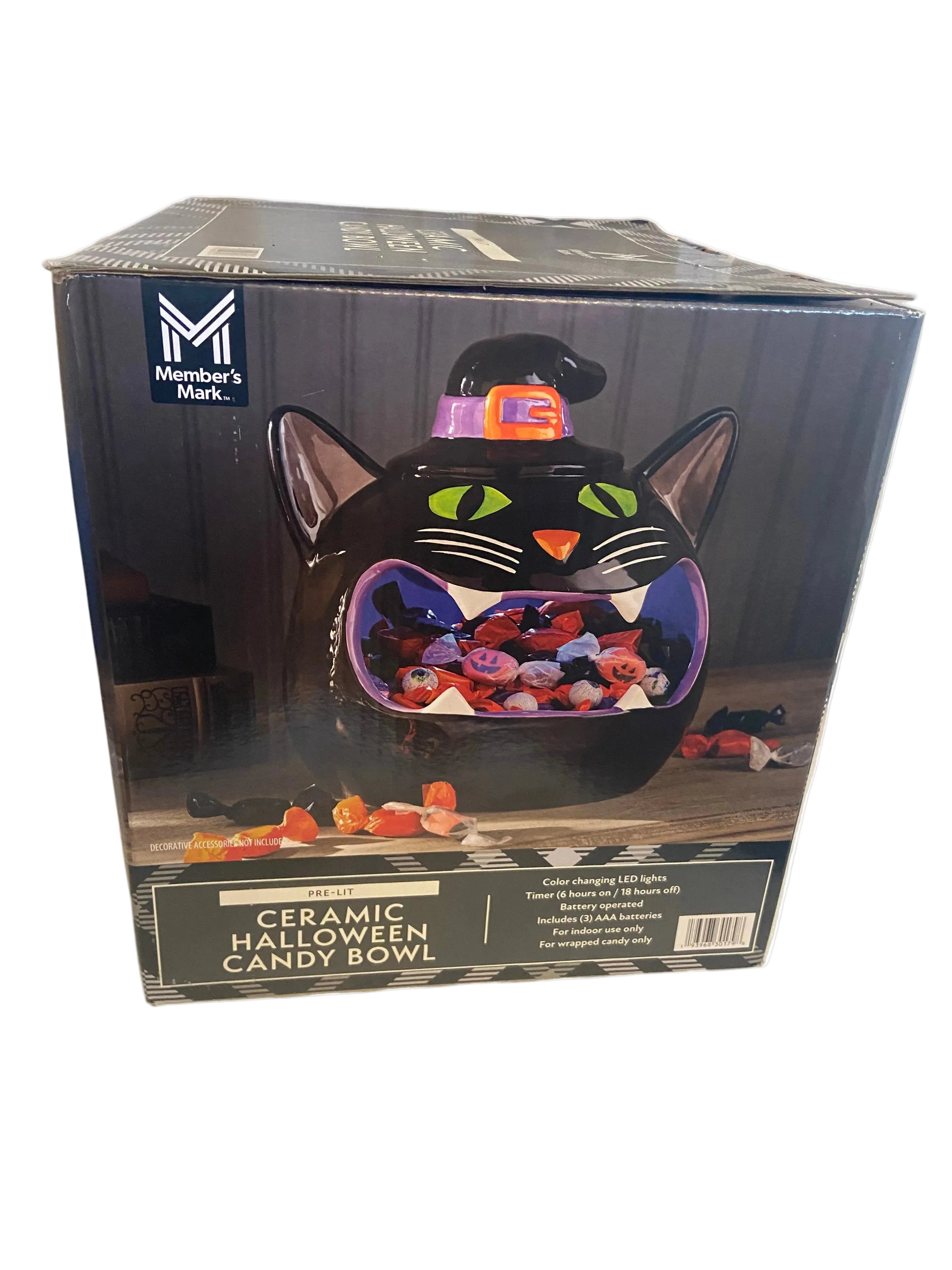 Member's Mark Pre-Lit Ceramic Cat Halloween Candy Bowl