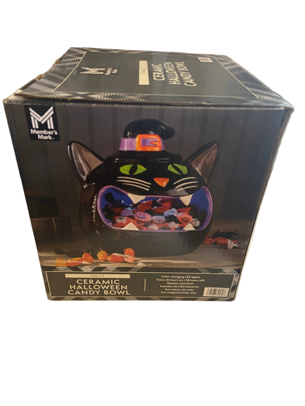 Member's Mark Pre-Lit Ceramic Cat Halloween Candy Bowl