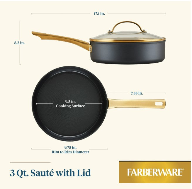 Farberware Forged Induction Ceramic Nonstick 3 Quart Sauté Pan with Lid  (Black)