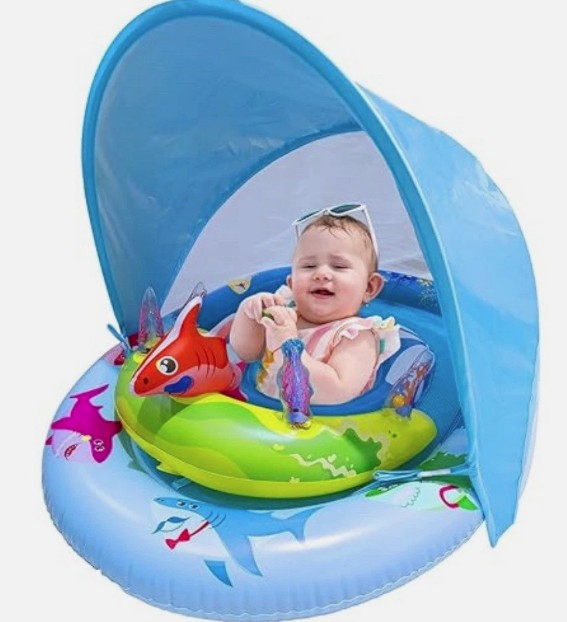 Baby Pool Float with Canopy UPF50 Sun Protection