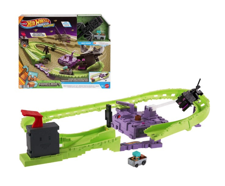 Hot Wheels Racer Verse Minecraft Track Set w/ Die-Cast Diamond Armor Steve