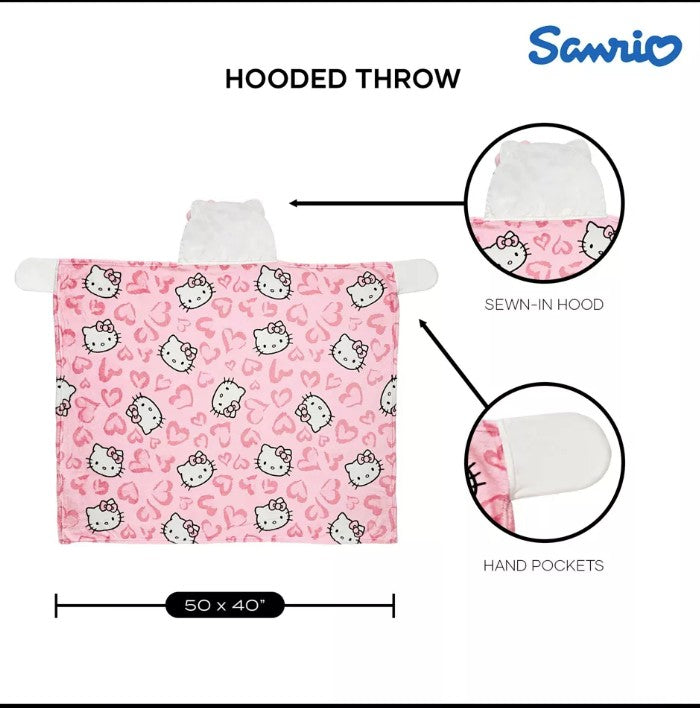 HELLO KITTY- Hooded Throw Blanket- 50 X 40 (pink)