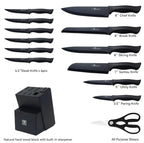 HUNTER.DUAL Hunter. Dual 15 Pcs Kitchen Knife Set with Block Self Sharpening, , Black,