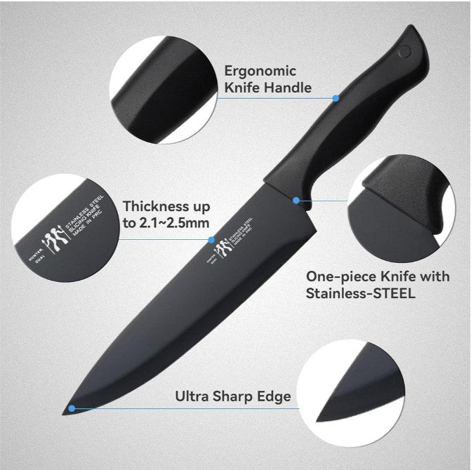 HUNTER.DUAL Hunter. Dual 15 Pcs Kitchen Knife Set with Block Self Sharpening, , Black,