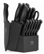 HUNTER.DUAL Hunter. Dual 15 Pcs Kitchen Knife Set with Block Self Sharpening, , Black,