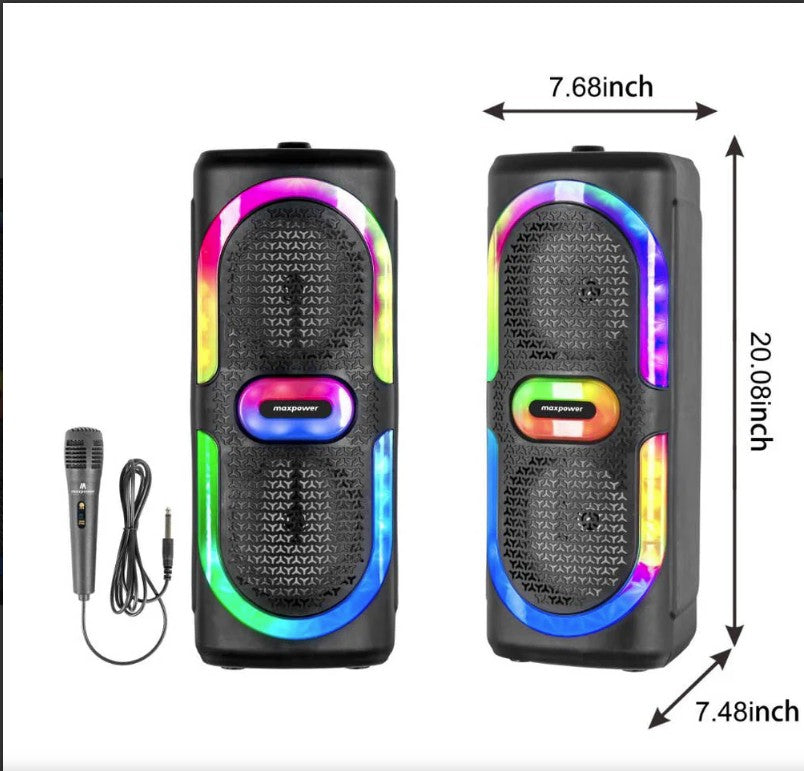 MPD6D- Maxpower 6.5" x 2 woofers karaoke Bluetooth speaker with mic & different LED light modes